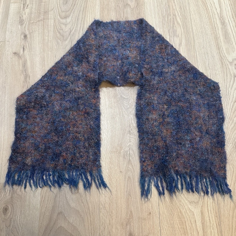 MUCROS IRELAND Hand-Woven Weavers Loopy Shawl Wrap Scarf Mohair Blend Blue‎